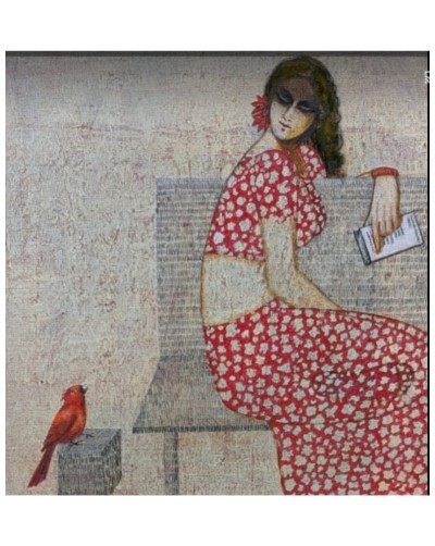 RED BIRD WITH LADY